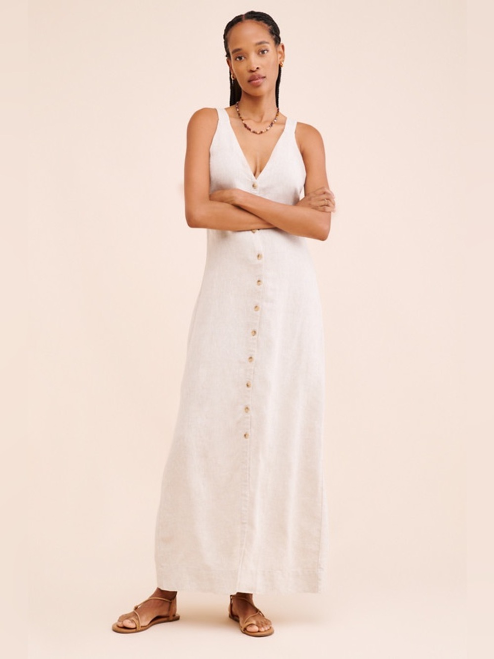 Faherty Big Sur Linen Button Down Maxi Dress
